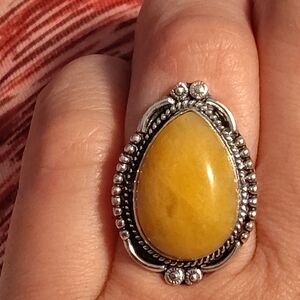 Elegant .925 Silver and Yellow (Butterscotch) Natural Teardrop Gemstone Ring